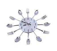 Outbit Kitchen Wall Clock, 3D Removable Kitchen Wall Clock, Silent Modern Cutlery Design with Spoon & Fork Decor, Peel & Stick Mirror Wall Decal for Contemporary Home & Diner Decor