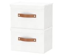 OUTBROS Collapsible Bin Storage, Linen Fabric Wardrobe Organiser with Lid, Large Clothes Containers For Bedroom, 15 x 9.8 x 9.8 inch (White, 2-Pack)