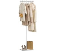 OUTBROS Garment Rack, T-shaped Coat Tree Freestanding, Metal Coat Racks, Natural Stable Rock Base, Suitable For Entrances, Corridors, Halls, 39 x 26 x 175 cm, White