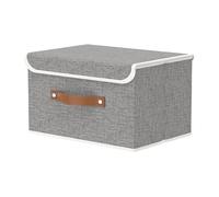OUTBROS Large Collapsible Storage Box with Lid, Linen Fabric Clothing Shelf Basket Bins Box For Towels, Clothes 13 x 9.1 x 7.9 inch (Grey, 1-Pack)