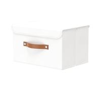 OUTBROS Large Collapsible Storage Box with Lid, Linen Fabric Clothing Shelf Basket Bins Box For Towels, Clothes 33 x 23 x 20 CM (White, 1-Pack)