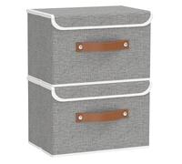 OUTBROS Linen Fabric Wardrobe Storage Box, Large Collapsible Clothes Organiser with Lid, Baskets for Shelves, 33x 23 x20cm，(Grey, 2 Pack)