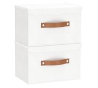 OUTBROS Linen Fabric Wardrobe Storage Box, Large Collapsible Clothes Organiser with Lid, Baskets for Shelves, 33x 23 x20cm，(White, 2 Pack)