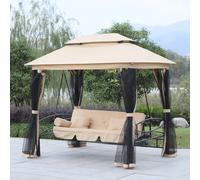 Outdoor 2-in-1 Convertible Swing Chair Bed 3 Seater Porch w/Nettings