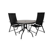 Outdoor 2 Person Round Glass Top Garden Dining Table Chairs Set Samuel Alexander Black 2 Person