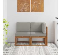 Outdoor 2-Piece Sofa Set Solid Acacia Wood Natural & Light Grey 122x63x73cm Mod