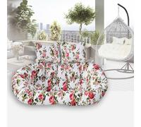 Outdoor 2Seater Egg Chair Swing Cushion Replacement Waterproof Detachable Hanging Basket Cushions with 2 Adjustable Headrests for Garden Patio Balcony Decor