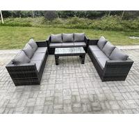 Fimous Outdoor 3 PC Three Seater Ssofa Rattan Garden Furniture Lounge Sofa Set With Oblong Rectagular Coffee Table