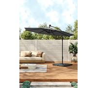 Outdoor 32 LED Lighted Patio Umbrella with Crank Lift System, 2 Bases Set Living and Home Dark Grey One Size