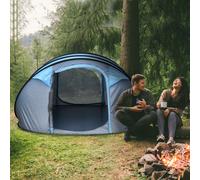 Outsunny Camping Tent Dome Pop-up Tent with Windows for 4-5 Person Sky Blue