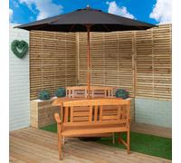 Outdoor 4 Person Folding Rectangular Wooden Garden Dining Table Benches Black Parasol and Base Set