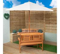 Outdoor 4 Person Folding Rectangular Wooden Garden Dining Table Benches Cream Parasol and Base Set