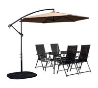 Outdoor 4 Person Glass Top Garden Table Chairs, Banana Parasol & Base Samuel Alexander Beige 4 Person
