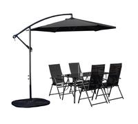 Outdoor 4 Person Glass Top Garden Table Chairs, Banana Parasol & Base Samuel Alexander Black 4 Person