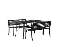 Outdoor 4 Person Rectangular Glass Top Dining Table & 2 Benches Set Samuel Alexander Black 4 Person