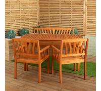 Outdoor 4 Person Rectangular Wooden Garden Dining Table 2 Chairs & Bench Furniture Set