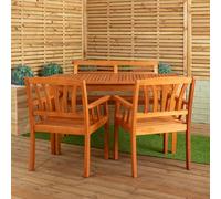Outdoor 4 Person Rectangular Wooden Garden Dining Table, Bench & 2 Chairs Furniture Set
