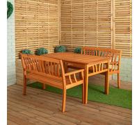 Outdoor 4 Person Rectangular Wooden Garden Dining Table with 2 Benches Furniture Set