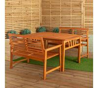 Outdoor 4 Person Rectangular Wooden Garden Table, 2 Benches Furniture Set