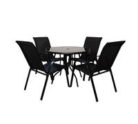 Outdoor 4 Person Round Glass Top Garden Dining Table Chairs Set Samuel Alexander Black 4 Person