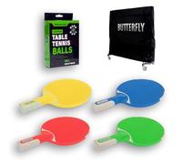 Outdoor 4 Player Accessory Pack - Includes Butterfly Table Cover, 4 Sure Shot Matthew Syed Outdoor Ping Pong Bats & 12 Sure Shot Matthew Syed Outdoor Balls