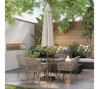 Outsunny Rattan Bistro Set, Balcony Table and Chairs with 4 Cushions, Grey, Grey