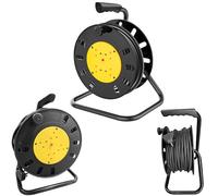 Outdoor 4 Socket Cable Reel 50M Extra Long Extension Lead with Winding Handle, Heavy Duty Four Socket Handbag Reel, Thermal Cut Out, Wind-Up Power Retractable Cord Reel for Garden, Workshop,Power Tool