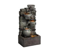 Outdoor 4-Tier Stacked Stone Cascading Water Fountain LED Rustic Grey Homeslates