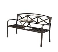 Outdoor 59" Metal Garden Bench with Pull-Out Table Anti-Rust Steel & Cast Iron Backrest Perfect for Terrace & Park Outdoor Seating One Color