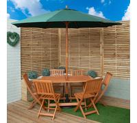 Outdoor 6 Person Folding Rectangular Wooden Garden Dining Table Chairs Parasol and Base set
