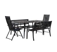 Outdoor 6 Person Glass Top Garden Table Benches & Chairs Set Samuel Alexander Black 6 Person