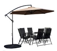 Outdoor 6 Person Glass Top Garden Table Chairs, Banana Parasol & Base Samuel Alexander Beige 6 Person