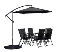 Outdoor 6 Person Glass Top Garden Table Chairs, Banana Parasol & Base Samuel Alexander Black 6 Person