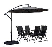 Outdoor 6 Person Glass Top Garden Table Chairs, Banana Parasol & Base Samuel Alexander Grey 6 Person