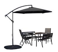 Outdoor 6 Person Glass Top Table Benches & Chairs, Banana Parasol & Base Samuel Alexander Black 6 Person
