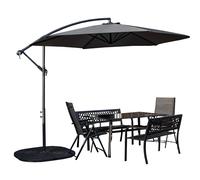 Outdoor 6 Person Glass Top Table Benches & Chairs, Banana Parasol & Base Samuel Alexander Grey 6 Person