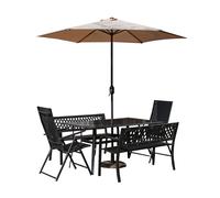 Outdoor 6 Person Glass Top Table Benches & Chairs, Parasol & Base Samuel Alexander Beige 6 Person