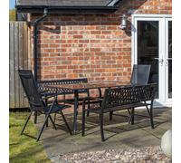 Outdoor 6 Person Rectangular Glass Top Garden Dining Table Benches & Chairs Set