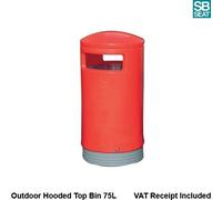Outdoor 75L Rubbish Litter Hooded Top Bin 75 Litre Red Refuse SBY10582 VAT Incl