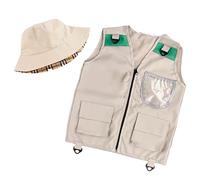 Outdoor Adventure Costume - Kids Fishing Vest, Explorer Hat | Lightweight Polyester Design, Jungle Safari Outfit for Boys Girls, Dress-Up Play Gear Camping, Hiking, Park Tours and Nature Exploration