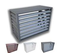 Outdoor Air Conditioner Cover, Aluminum AC Unit Protector, Louvered AC Shield, Heat Pump Cover (Gray Flat Roof, Fits 2-3 Ton Units)