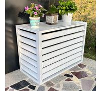 Outdoor Air Conditioner Cover For Outside Units, Aluminum All Weather Protective Cover, Outdoor Trash Can Enclosure Freestanding Privacy Screen Fence Panels AC Unit Cover Flower Stand ( Color : White