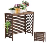 Outdoor Air Conditioning Cover For Outside Unit Solid Wood Air Conditioner Fence Screen Air Conditioner Flower Stand Brown Plant Stand Privacy Screen Anti-Corrosion Flower Rack For Garden Balcony (Si