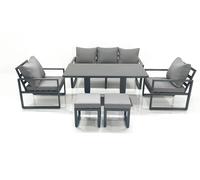 Outdoor Aluminium Garden Furniture Set with Adjustable Rising Lifting Dining Table 3 Seater Sofa 2 Chair 2 Small Footstools Dark Grey Fimous Dark Grey One Size
