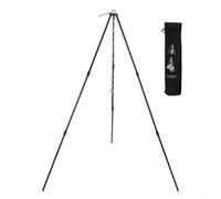 Outdoor Aluminum Cooking Tripod with Adjustable Height Sections, Portable and Strong Support for Campfire Cooking Needs (Black)
