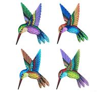 Outdoor and indoor hummingbird metal wall sculpture with vibrant multicolor design, built from wrought iron to withstand weather conditions (4pcs)