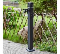 Outdoor Antifreeze Faucet Vertical Garden Water Column, 304 Stainless Steel Square Floor Mounted Hydrant Water Tap, Black Freestanding Hose Stand Outside Faucet Post(Height: 95cm/37.4in)