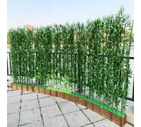 Outdoor Artificial Bamboo Privacy Fence Kit, Garden Simulation with Wood Base for Balcony Patio Office Home Decoration