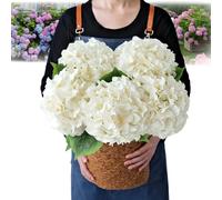 Outdoor Artificial Hydrangea Flowers, 2025 New 3D Artificial Plants Outdoor Uv Resistant, 20Inch Lifelike Fake Flowers No Fade , Faux Plants for Garden Porch Window Box Decorating (Champagne,5PCS)