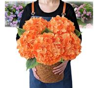 Outdoor Artificial Hydrangea Flowers, 2025 New 3D Artificial Plants Outdoor Uv Resistant, 20Inch Lifelike Fake Flowers No Fade , Faux Plants for Garden Porch Window Box Decorating (Orange,5PCS)